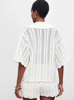 Johnny collar scalloped openwork sweater