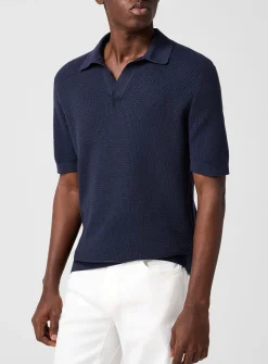 Johnny collar textured jacquard polo shirt