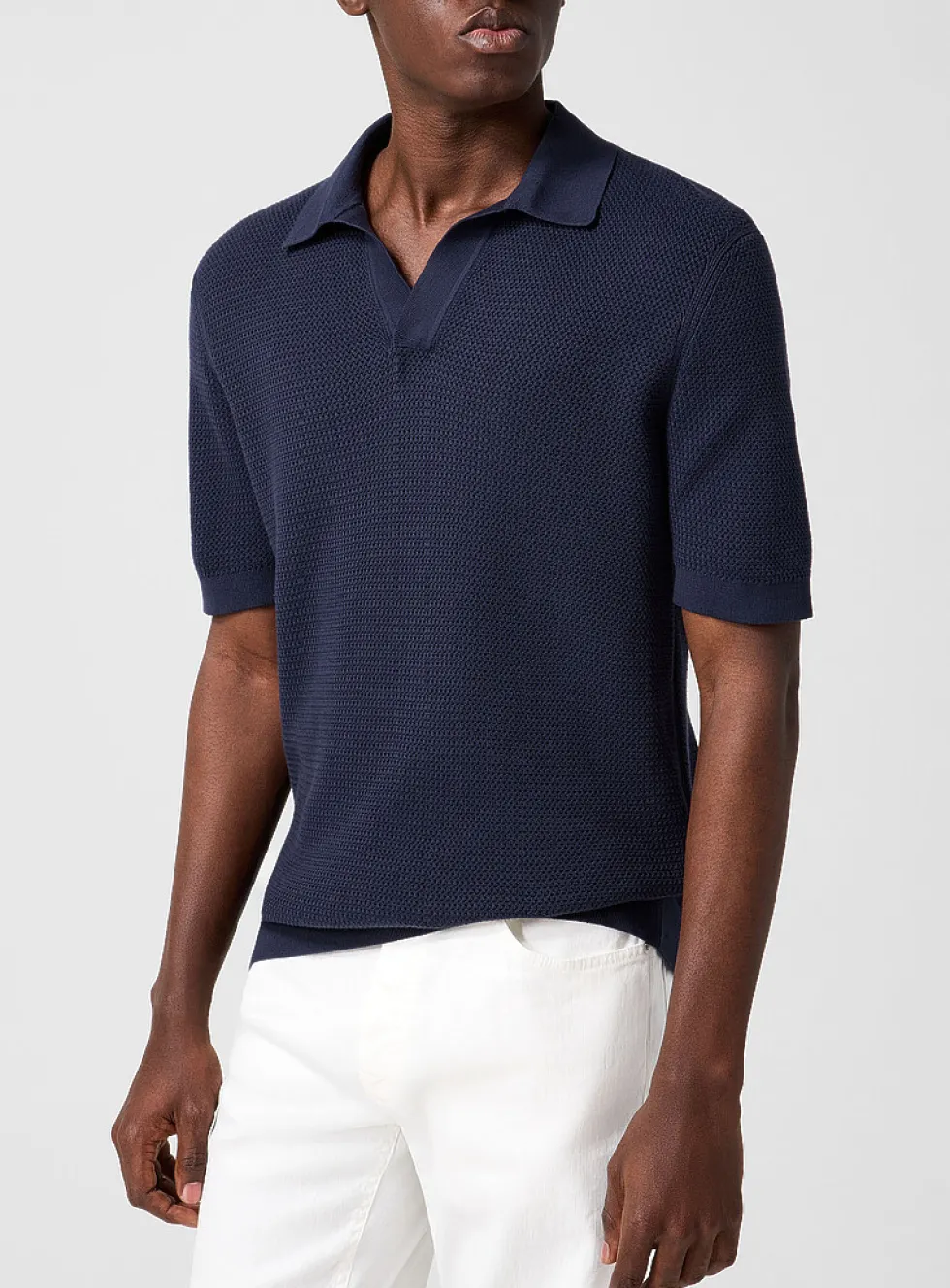 Johnny collar textured jacquard polo shirt