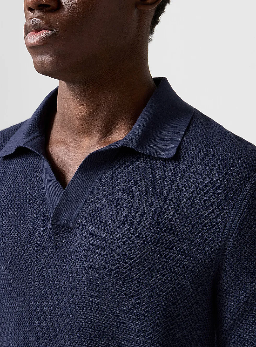 Johnny collar textured jacquard polo shirt