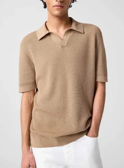 Johnny collar textured jacquard polo shirt