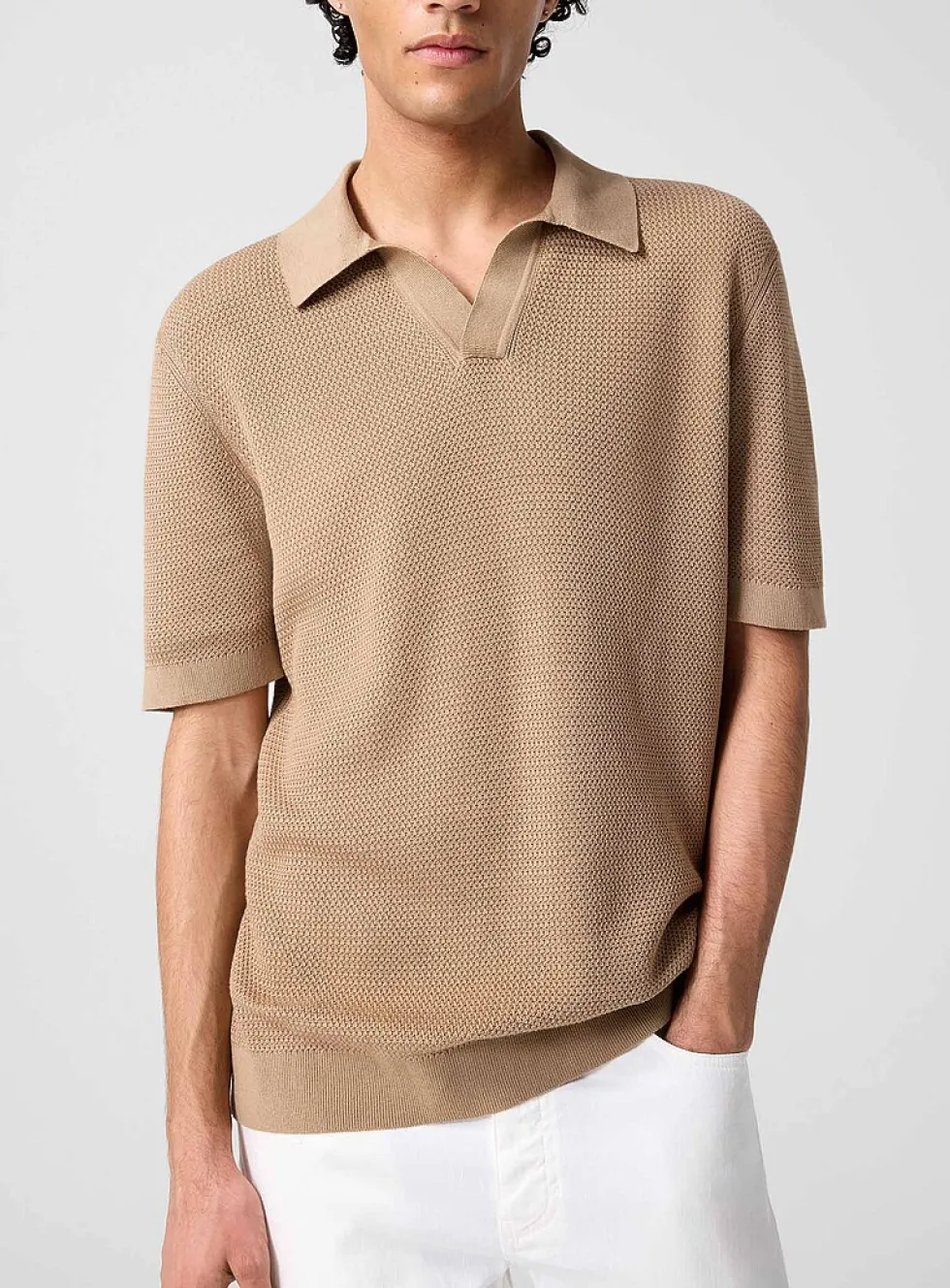 Johnny collar textured jacquard polo shirt
