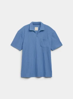 Johnny-collar ribbed polo