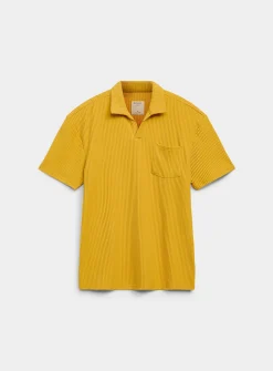 Johnny-collar ribbed polo