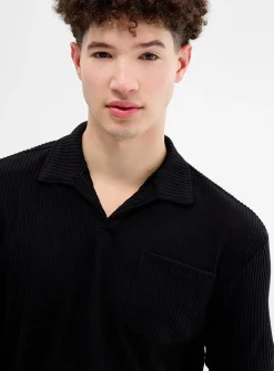 Johnny-collar ribbed polo