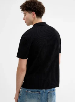 Johnny-collar ribbed polo