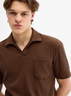 Johnny-collar ribbed polo