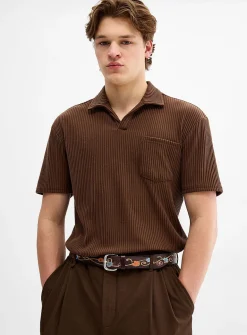 Johnny-collar ribbed polo