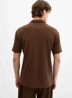 Johnny-collar ribbed polo