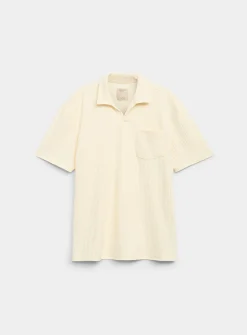Johnny-collar ribbed polo