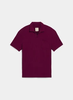 Johnny-collar ribbed polo