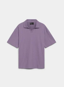 Johnny-collar textured jersey polo