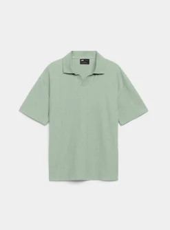 Johnny-collar textured jersey polo