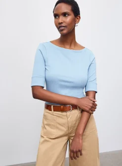 Judy ashy blue boat-neck T-shirt