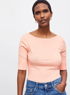 Judy coral boat-neck T-shirt