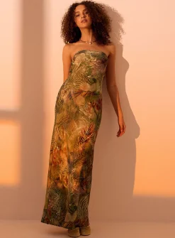 Jungle pattern maxi tube dress