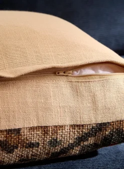 Jute and cotton mosaic removable cover cushion