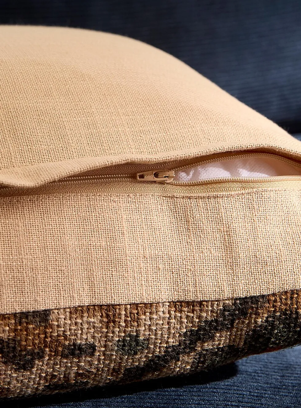 Jute and cotton mosaic removable cover cushion