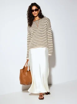 Kakhi stripes ribbon-knit boat-neck sweater