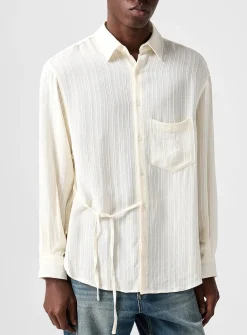 Kali textured stripes belted shirt