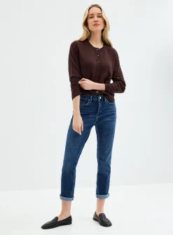 Kathleen deep-indigo rolled-hem jean
