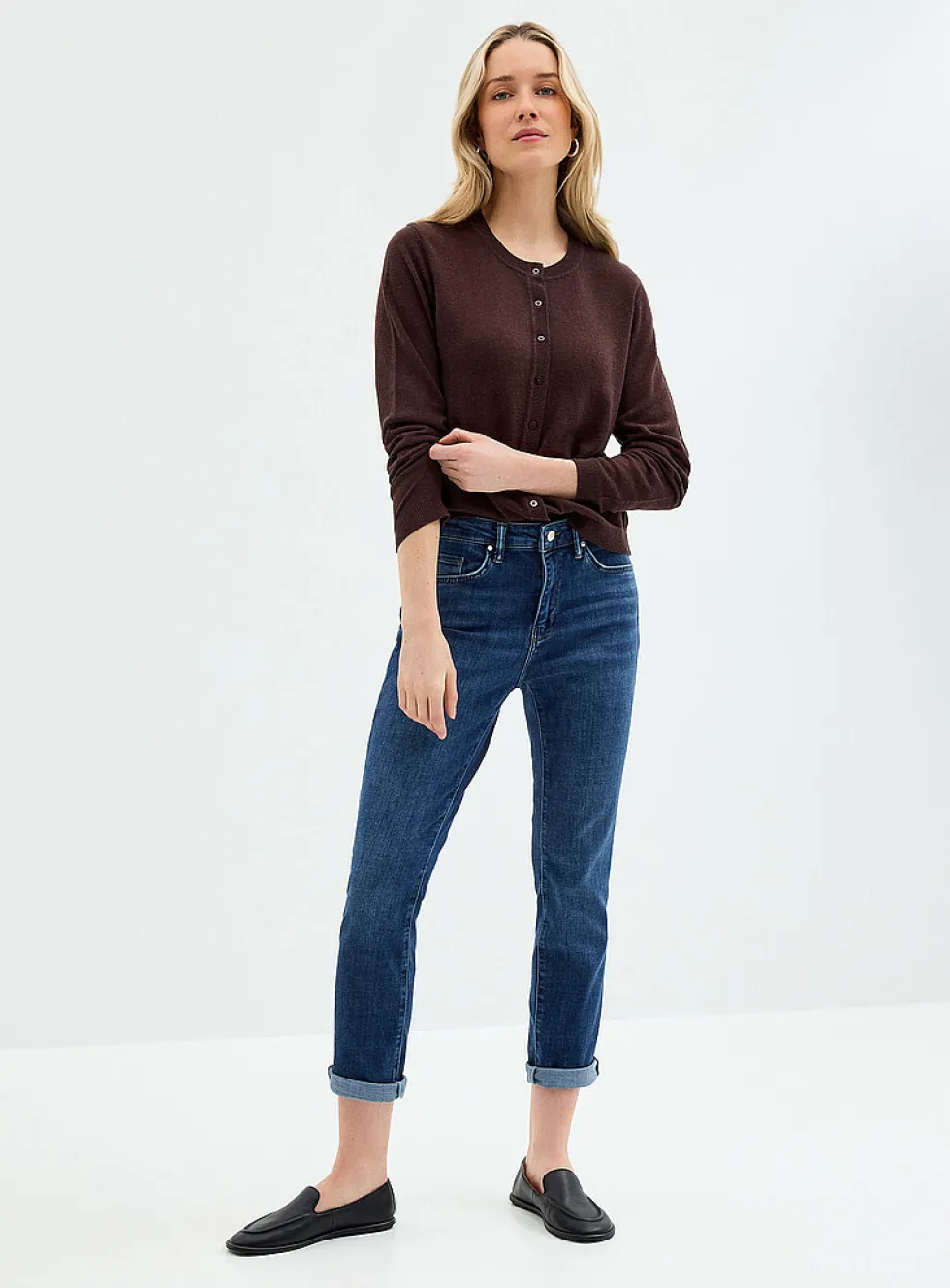 Kathleen deep-indigo rolled-hem jean