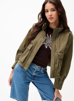 Khaki cotton twill coat