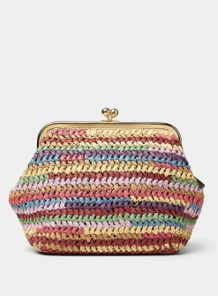 Kisslock colourful stripes woven straw minaudière