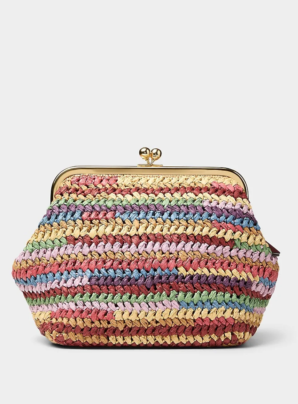 Kisslock colourful stripes woven straw minaudière
