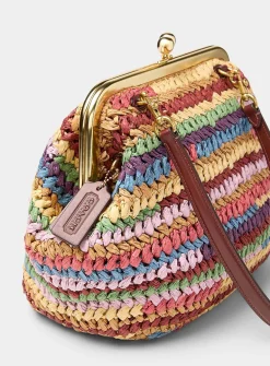 Kisslock colourful stripes woven straw minaudière