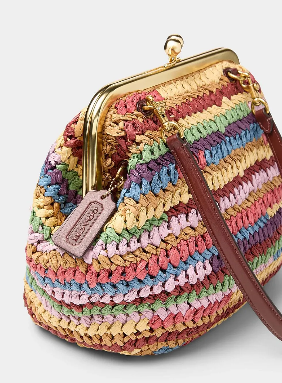 Kisslock colourful stripes woven straw minaudière