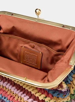 Kisslock colourful stripes woven straw minaudière