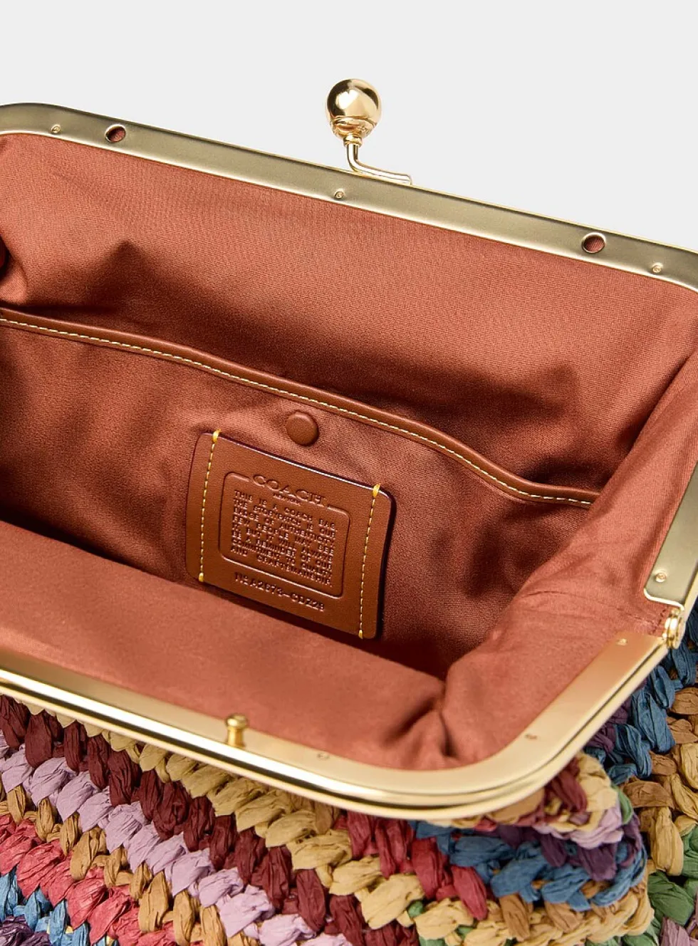 Kisslock colourful stripes woven straw minaudière