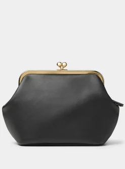 Kisslock ebony leather minaudière