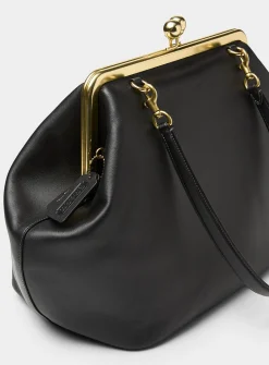 Kisslock XL ebony leather minaudière