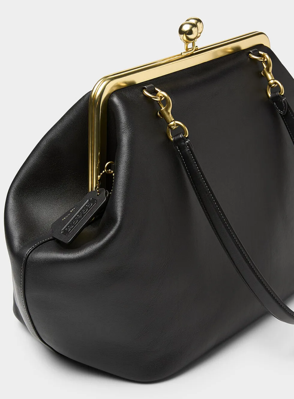 Kisslock XL ebony leather minaudière