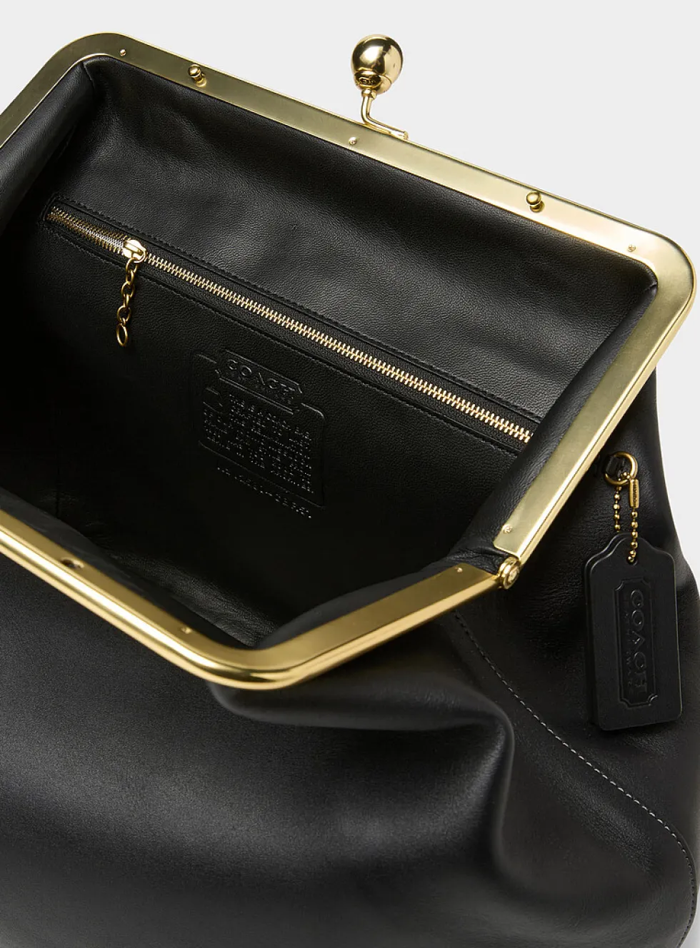 Kisslock XL ebony leather minaudière