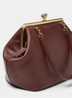 Kisslock XL ebony leather minaudière