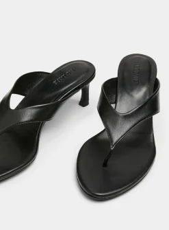 Kitten heel leather mule sandals