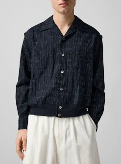 Knit hem geometric pattern cabana shirt