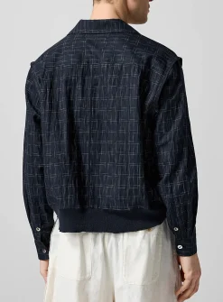 Knit hem geometric pattern cabana shirt