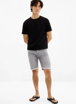 Knit-like underside ash-grey denim Bermudas