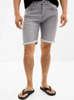 Knit-like underside ash-grey denim Bermudas
