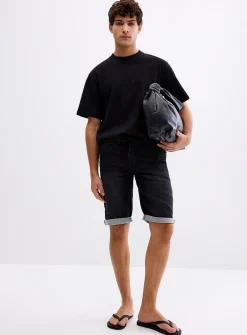 Knit-like underside black denim Bermudas