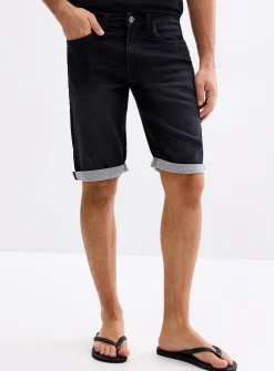 Knit-like underside black denim Bermudas