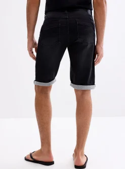 Knit-like underside black denim Bermudas