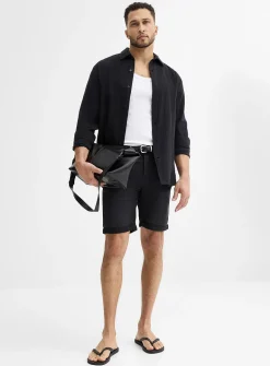 Knit-like underside black denim Bermudas