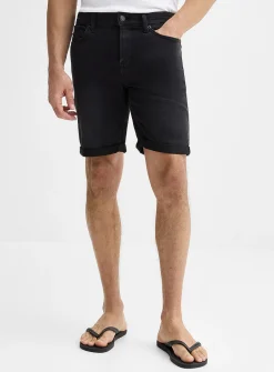Knit-like underside black denim Bermudas
