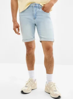 Knit-like underside light-blue denim Bermudas
