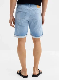 Knit-like underside light-blue denim Bermudas